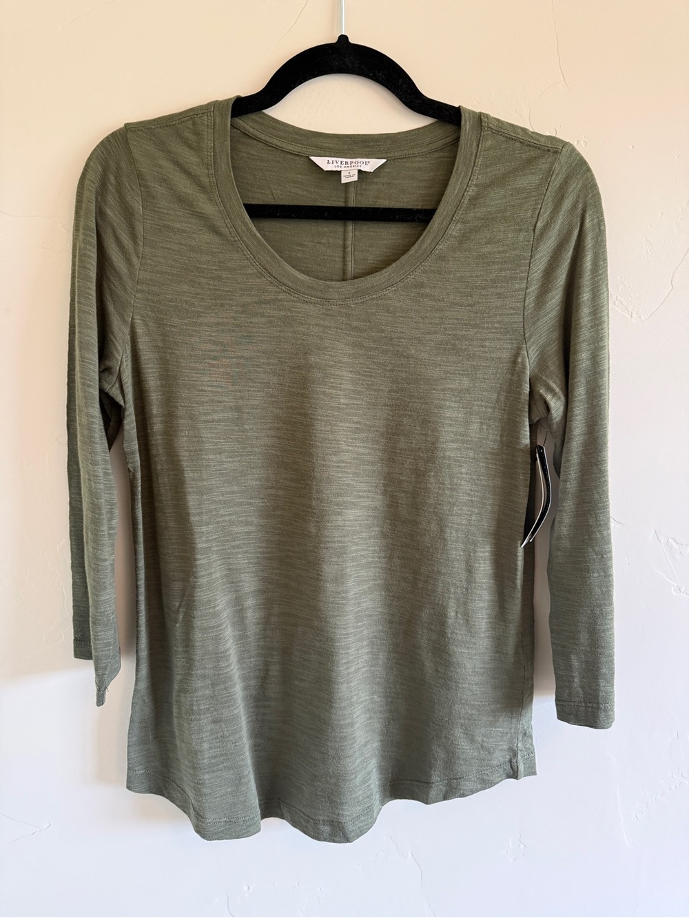 Liverpool Olive Green Scoop Neck 3/4 Sleeve Tee